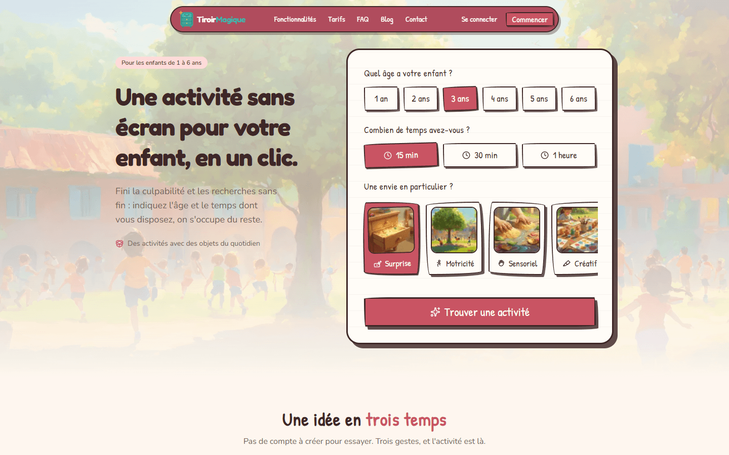 Landing page et générateur d'activités