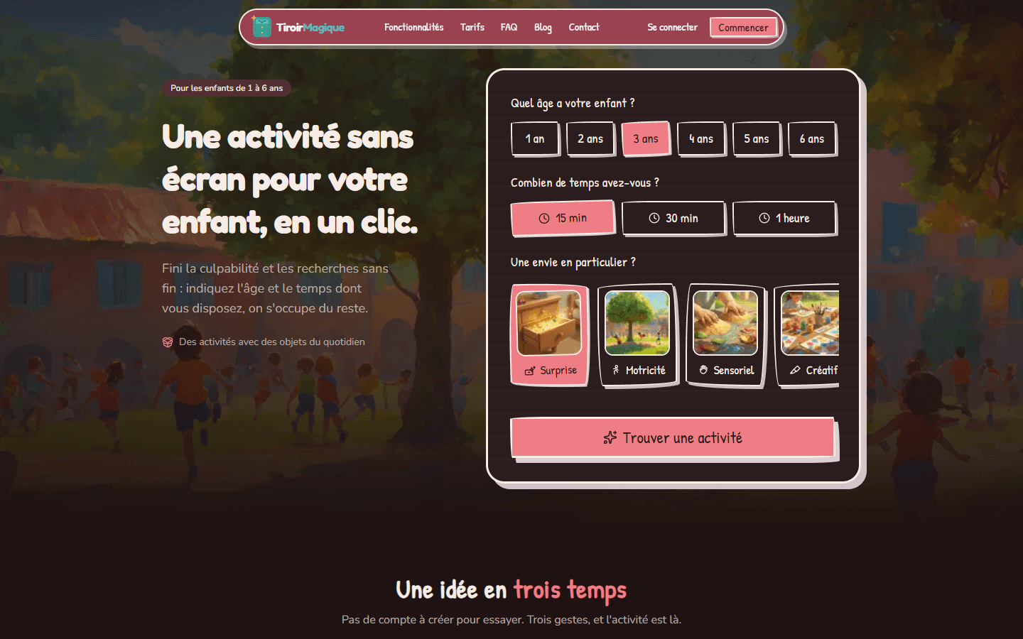 Landing page et générateur d'activités